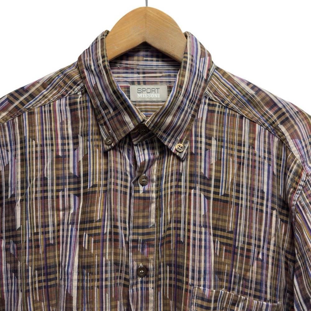 Missoni Sport Men's Size 52 Multicolor Plaid Button Down Cotton Shirt Italy euc